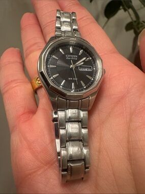 Citizen eco-drive Silver Stainless Steel Bracelet Watch with Black Dial